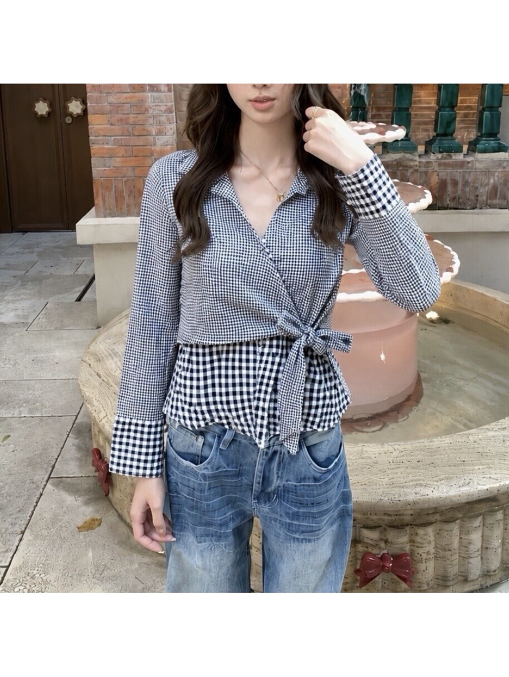 Express Gingham Wrap Top Womens xS NwT Black White Check Blouse Y2K